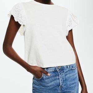 Mango White Eyelet Sleeve Top